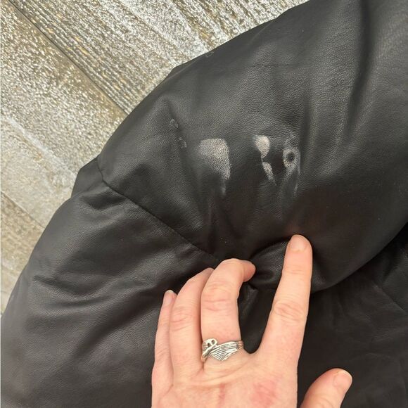 Bagatelle NYC small black oversized faux leather bomber puffer button jacket - Picture 5 of 8